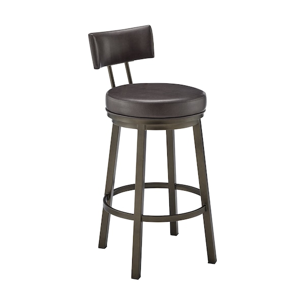 Armen Living Dalza Swivel Bar Stool in Mocha Finish with Brown Faux Leather 840254333598 - main